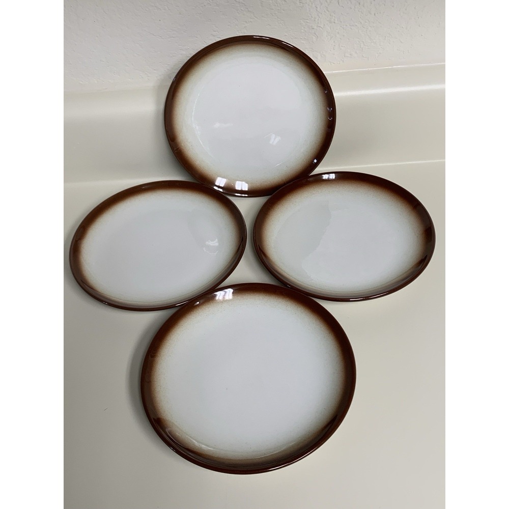 4 Wallace China Brown Airbrush Rim Bread Plates L.A, Calif Vtg Restaurant Ware